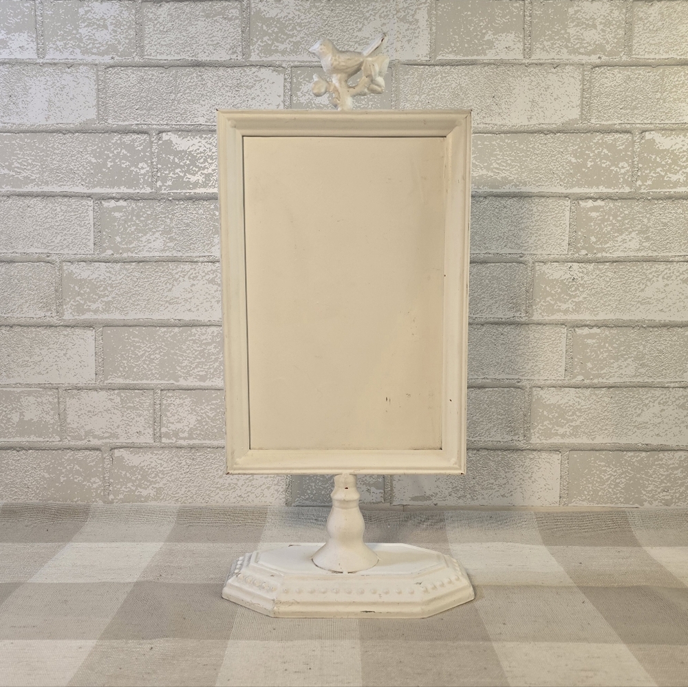 Shabby Chic Bird Metal Sign White Painted Distressed Display Board Freestanding